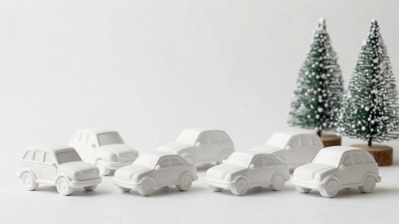 Simple product grouping of unpainted plaster vehicle figures and